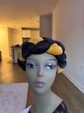 Braided Turban Headband in Black and Mustard Yellow
